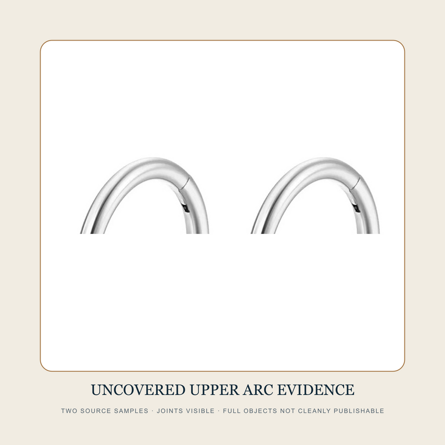 Uncovered upper arc regions from two side-accent hoop source samples with visible joints