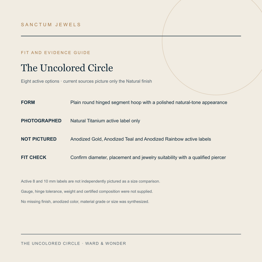 The Uncolored Circle available finish and size evidence guide in English