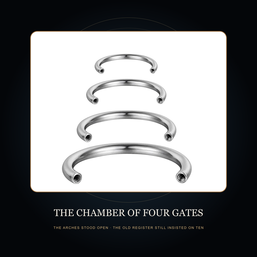 Four open circular-barbell source bodies in the fictional Chamber of Four Gates story scene