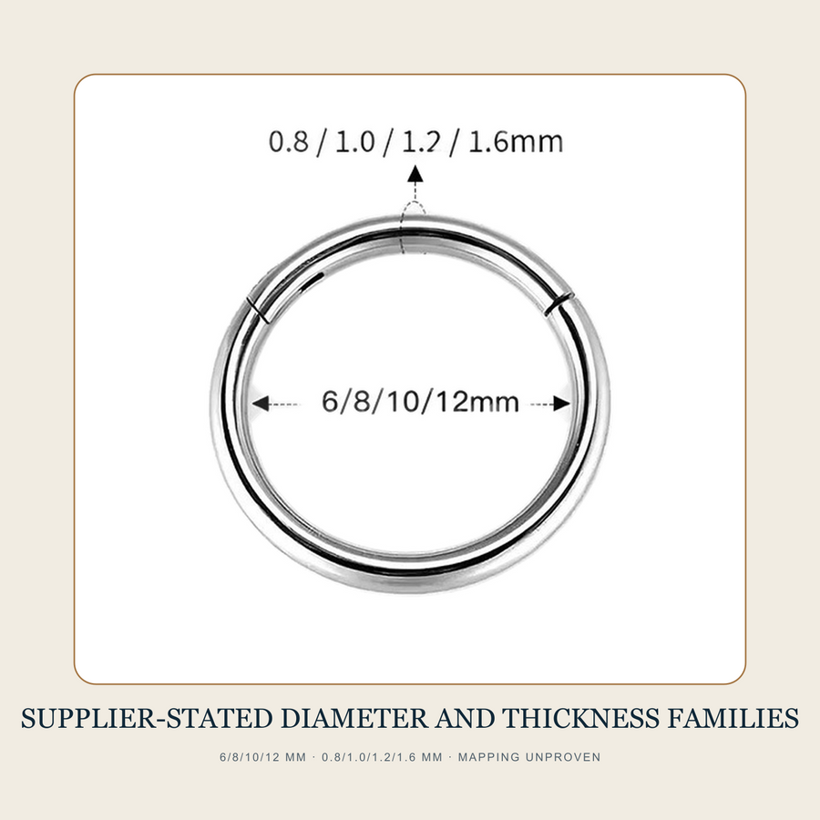 Supplier graphic stating 6, 8, 10 and 12 millimeter diameters plus 0.8, 1.0, 1.2 and 1.6 millimeter thickness family