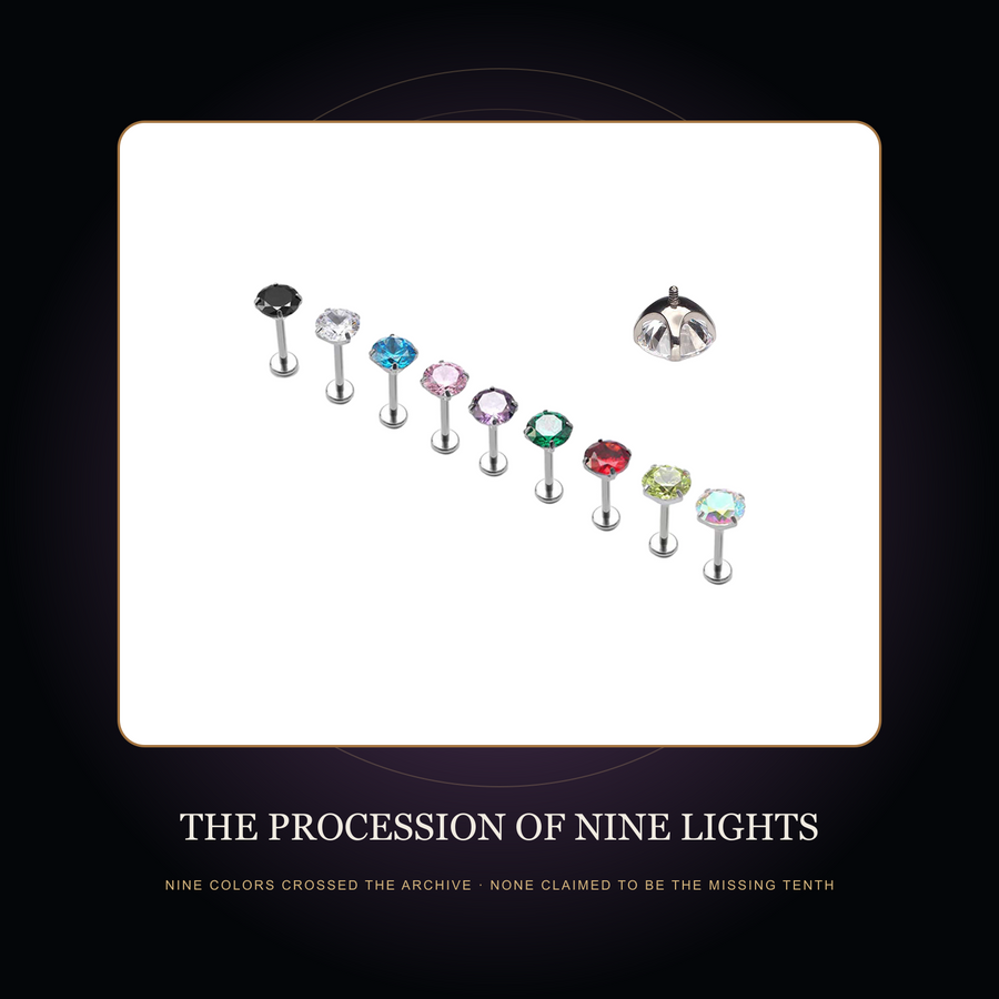 The Nine Visible Lights lineup in the fictional Procession of Nine Lights story scene