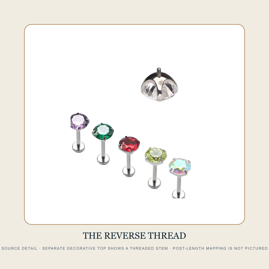 Source detail of the right side of the nine-stud lineup and a separate threaded decorative top reverse