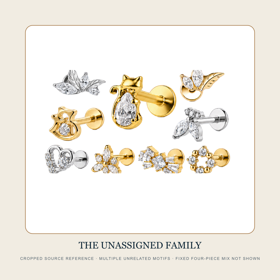 Cropped supplier assortment reference showing multiple unrelated decorative flat-back stud motifs