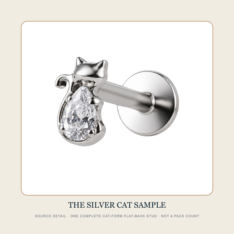 The Two Proven Marks silver-tone cat-form flat-back stud source sample