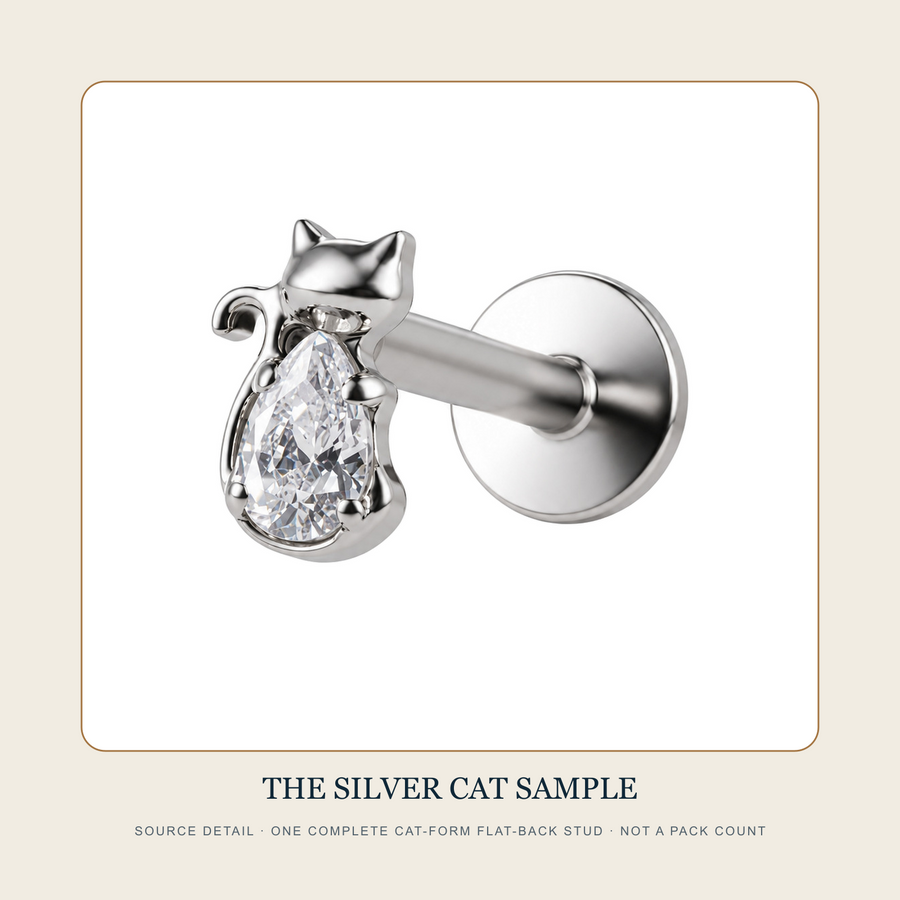 The Two Proven Marks silver-tone cat-form flat-back stud source sample