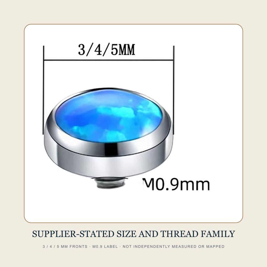 Supplier graphic stating 3, 4 and 5 millimeter front family plus M0.9 thread label without independent measurement