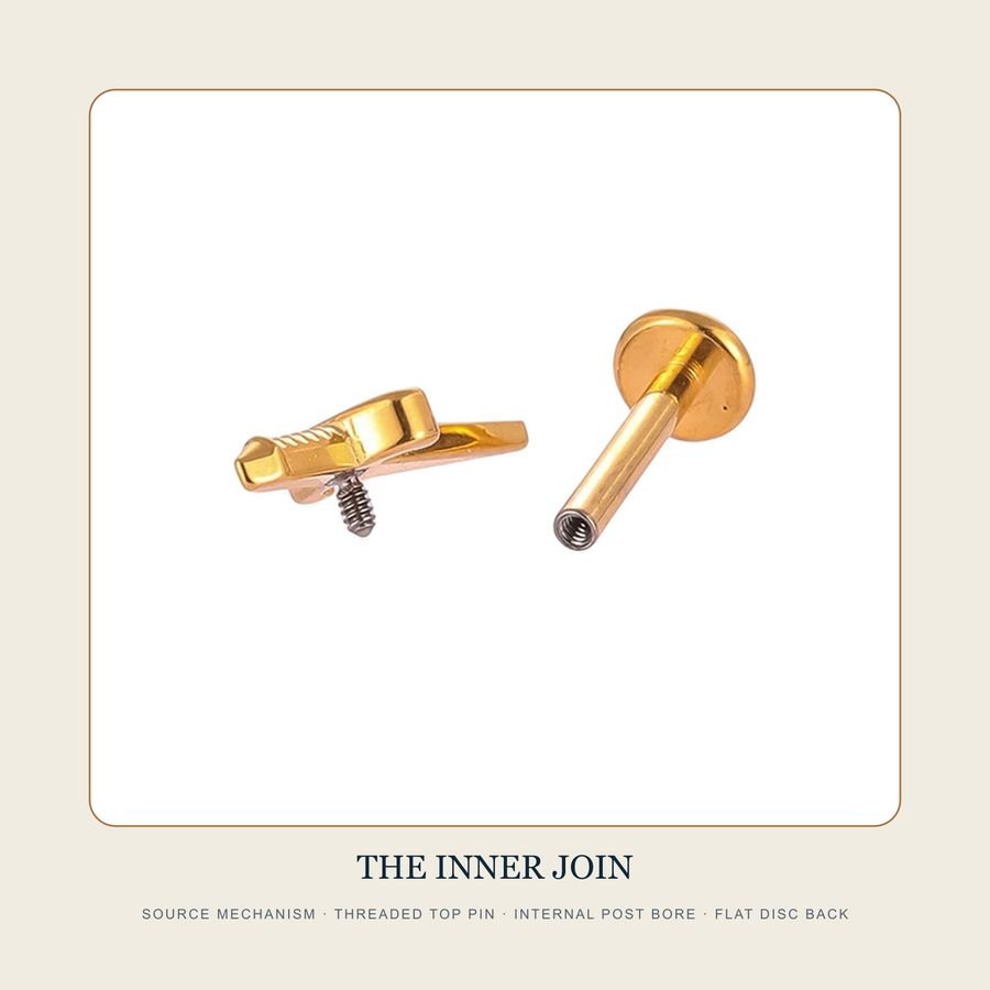 Source mechanism view of The Night Cabinet threaded decorative top pin and internally bored flat-back post