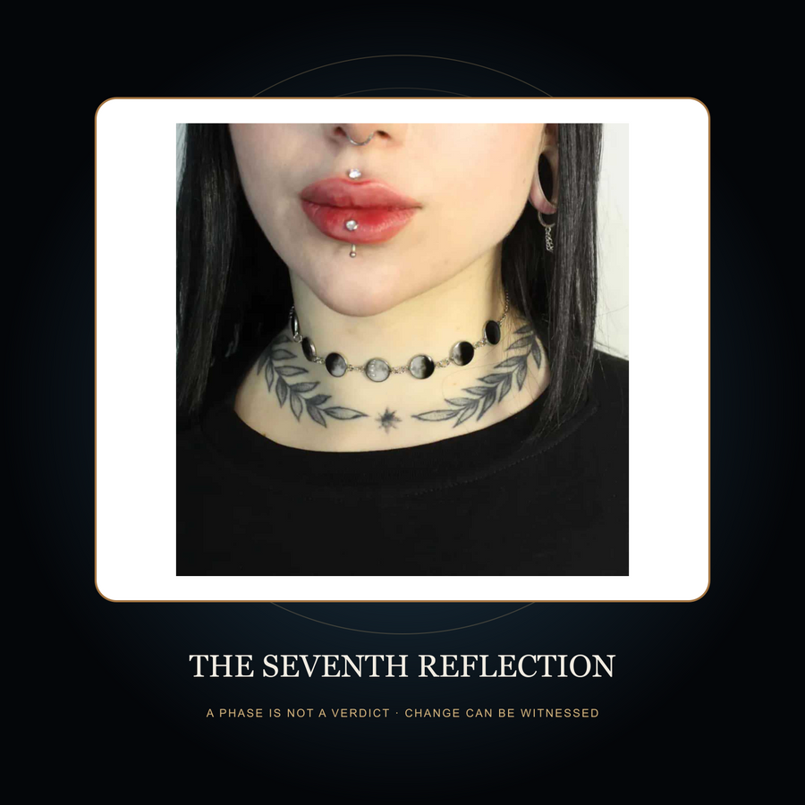 The Seven Faces necklace in the fictional Seventh Reflection Moonwell story scene