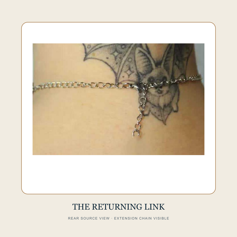 Rear source view showing the extension chain of The Seven Faces necklace