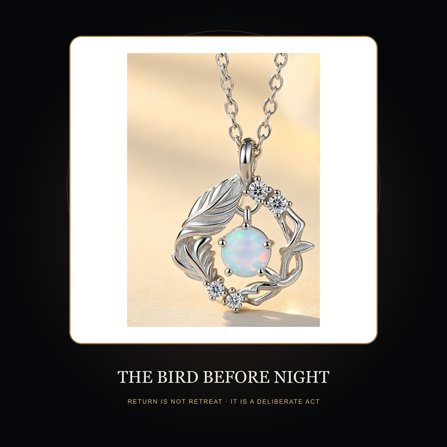 The Returning Wing necklace in the fictional Bird Before Night story scene