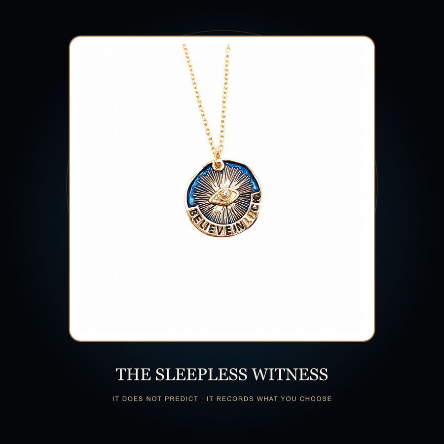The Sleepless Witness necklace in the fictional archive story scene