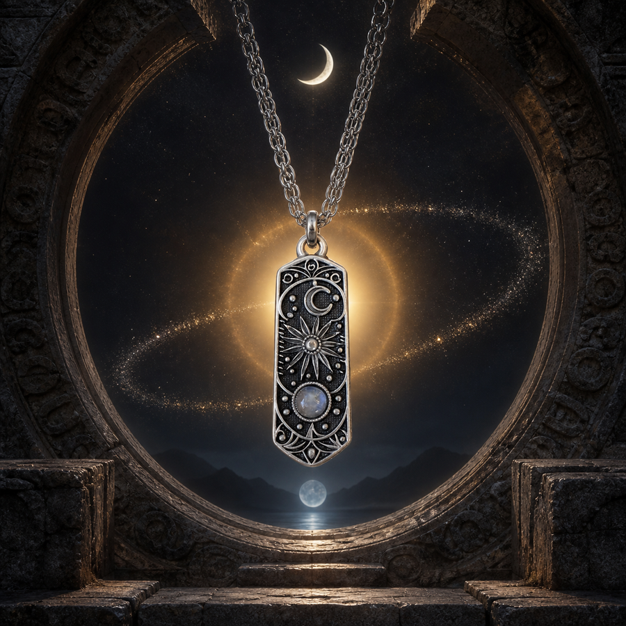 The Three Lights pendant aligned in a midnight stone observatory