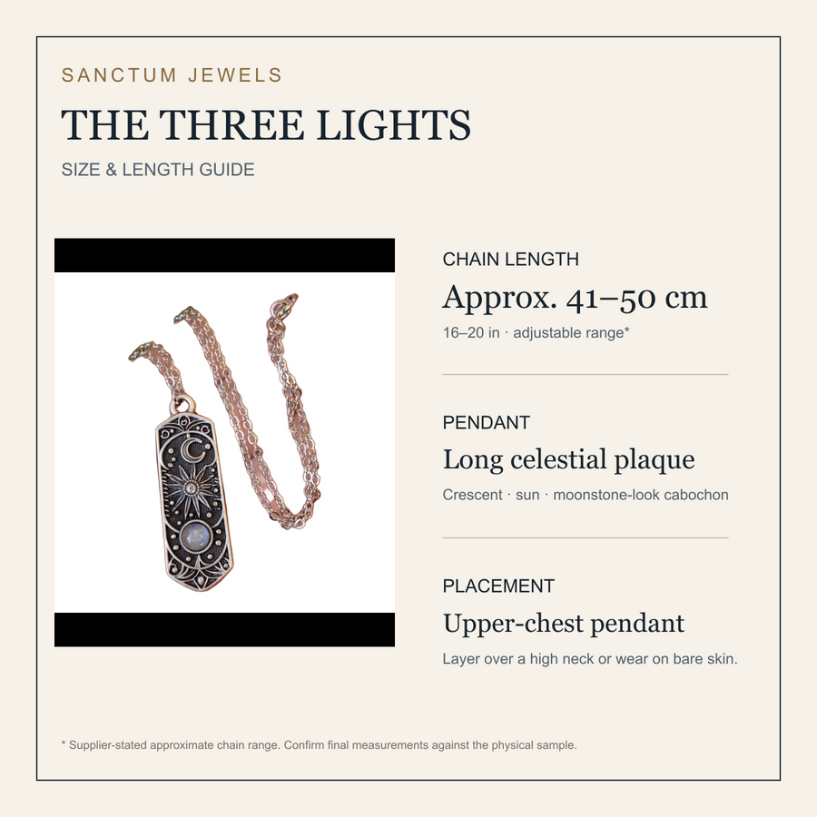 The Three Lights necklace size and adjustable chain length guide