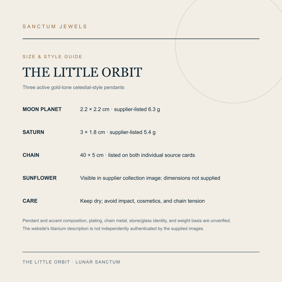 English size and style guide for The Little Orbit necklace options