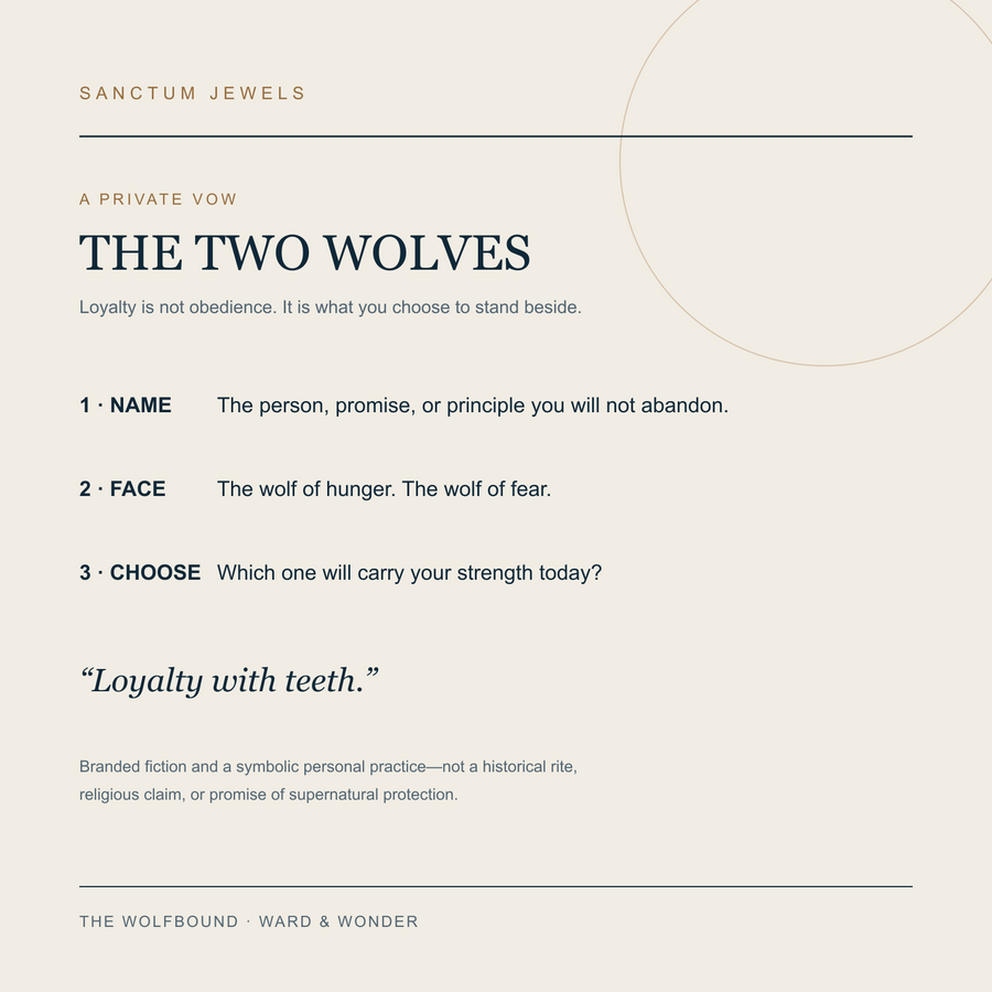 The Wolfbound Two Wolves loyalty vow story card in English