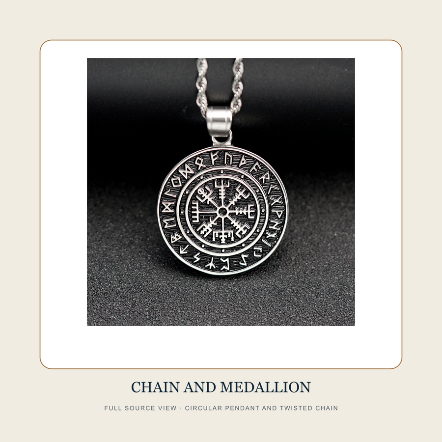 Full source view of The Eightfold Stave medallion on a twisted-link chain