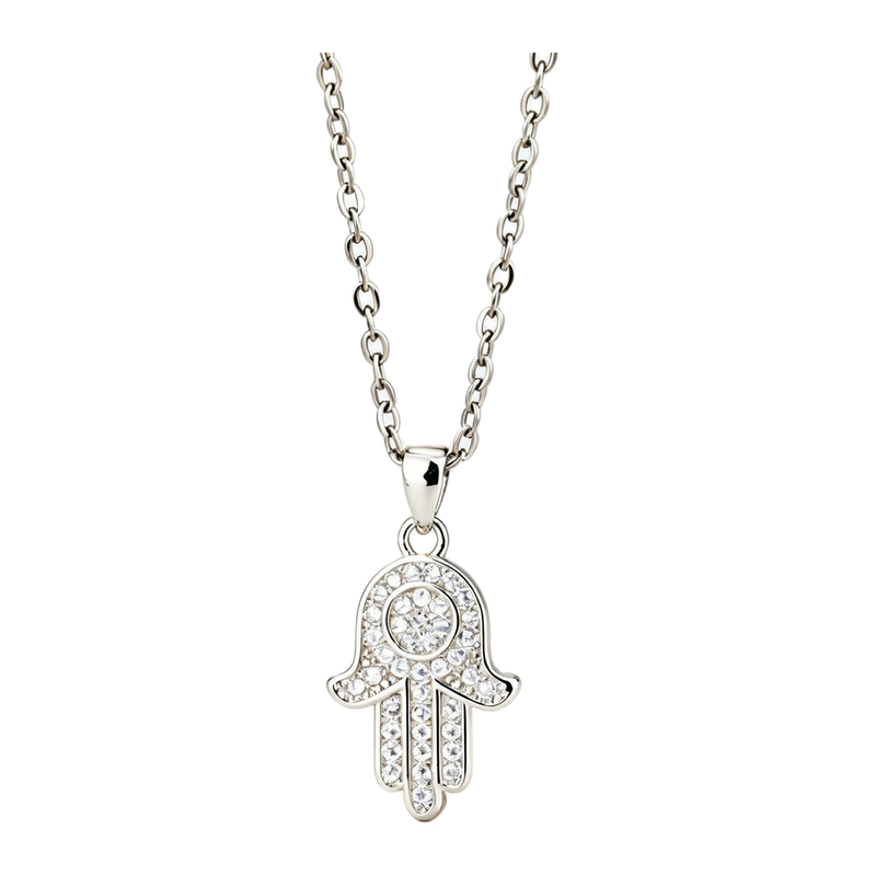 The Gilded Palm pavé-look hand pendant necklace in White Gold color
