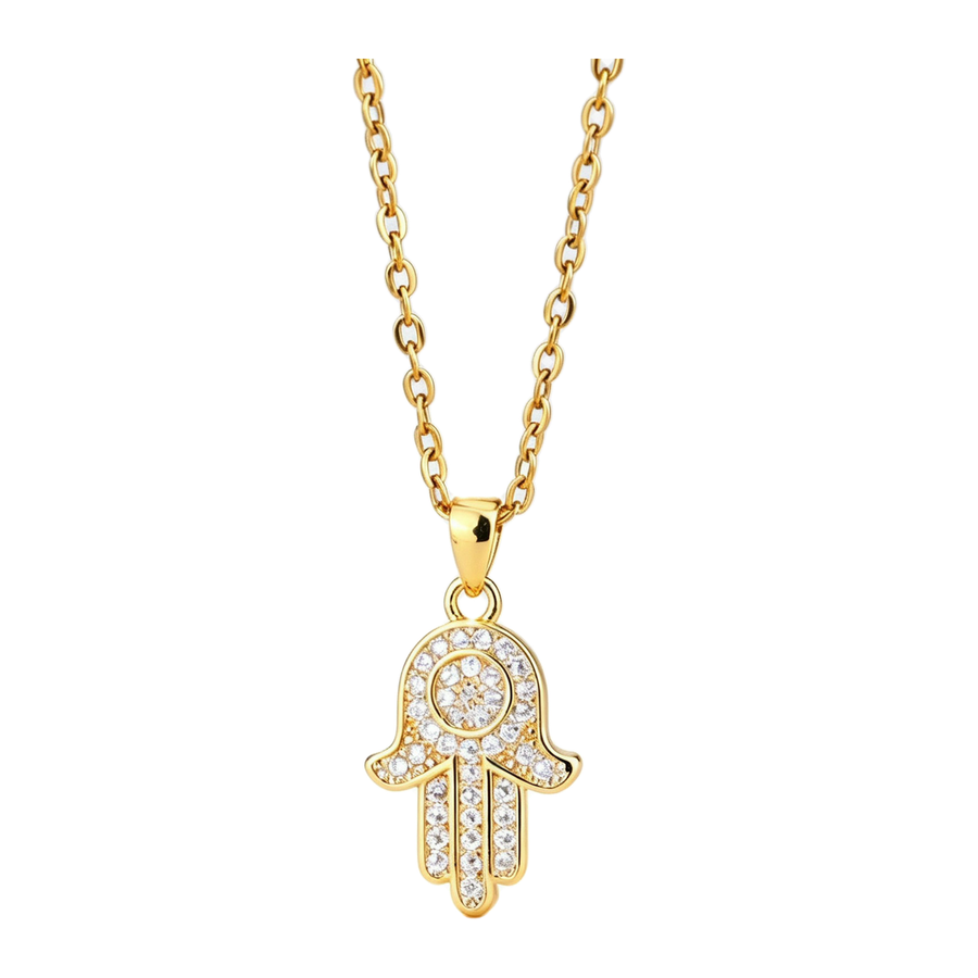 The Gilded Palm pavé-look hand pendant necklace in Yellow Gold color