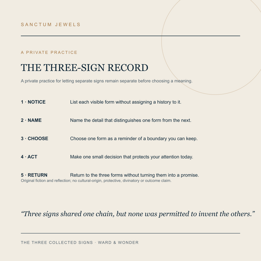 The Three Collected Signs symbolic Three-Sign Record private practice card in English