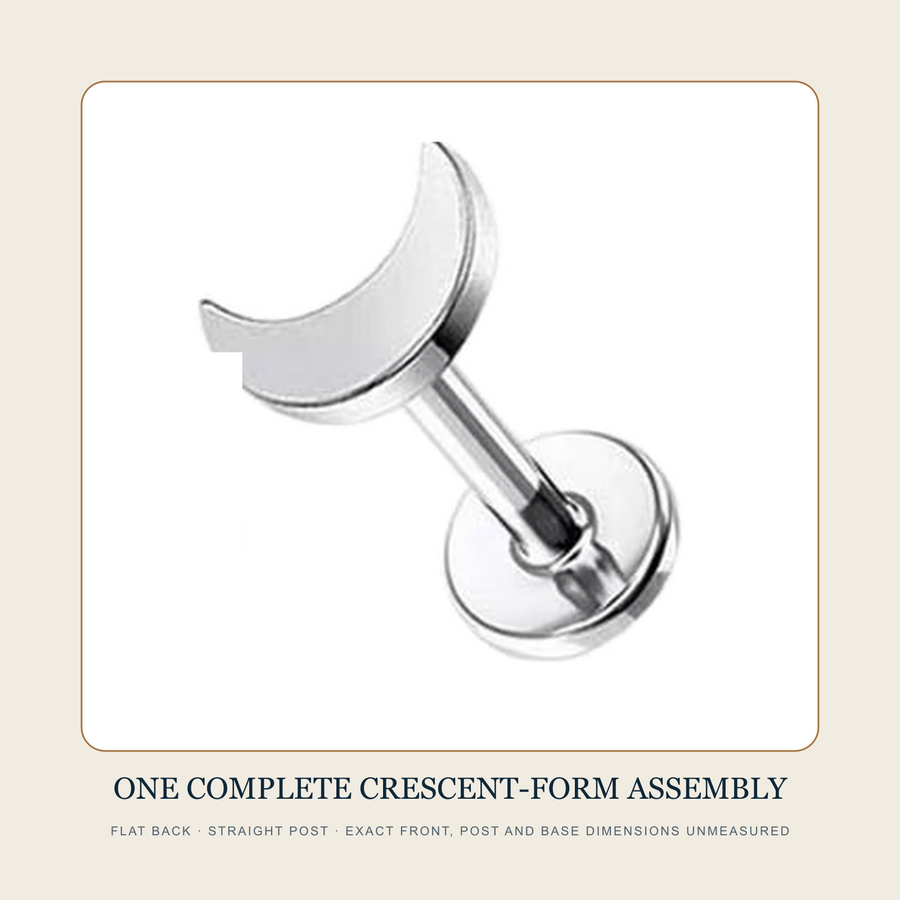 One complete steel-tone crescent-form flat-back stud source assembly cropped from the same source family