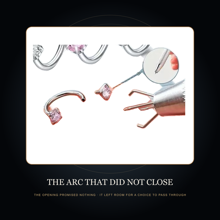 The Threefold Interval removable-end detail in the fictional Arc That Did Not Close story scene