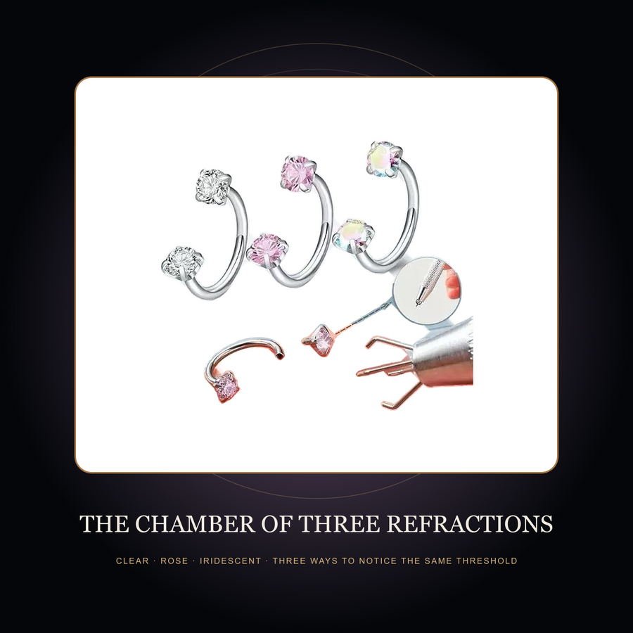 The Threefold Interval curved-ring family in the fictional Chamber of Three Refractions story scene