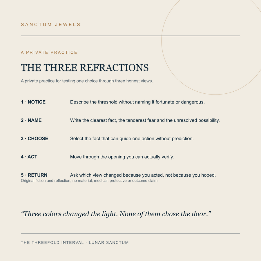 The Threefold Interval symbolic Three Refractions private practice card in English