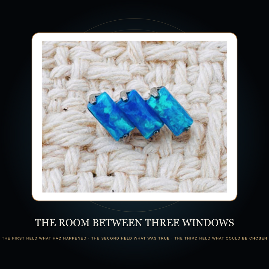 The Blue Interval decorative top in the fictional Room Between Three Windows story scene