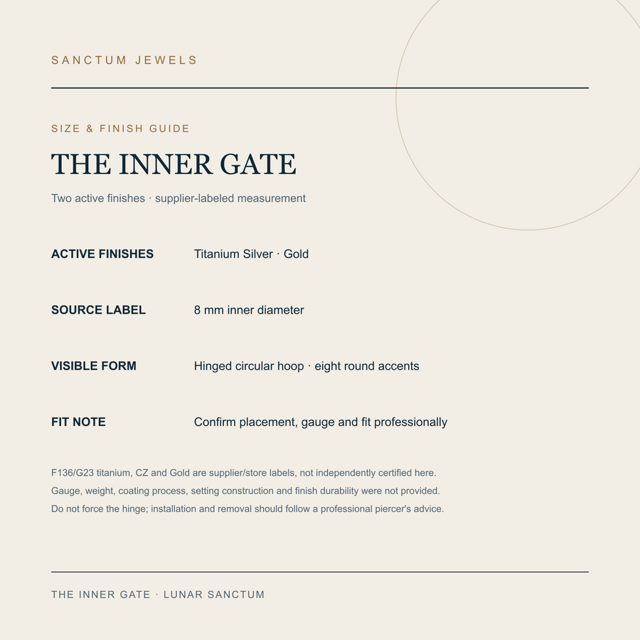 The Inner Gate — 8 mm Hinged Pavé Ring — size finish guide