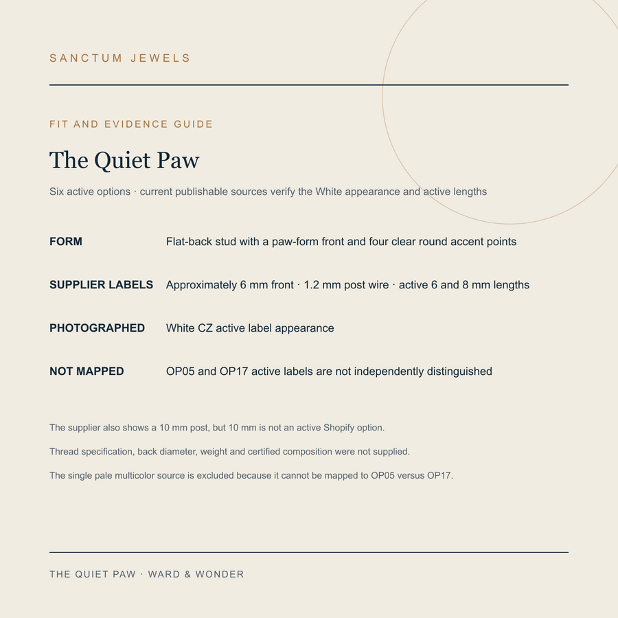 The Quiet Paw available size and source evidence guide in English