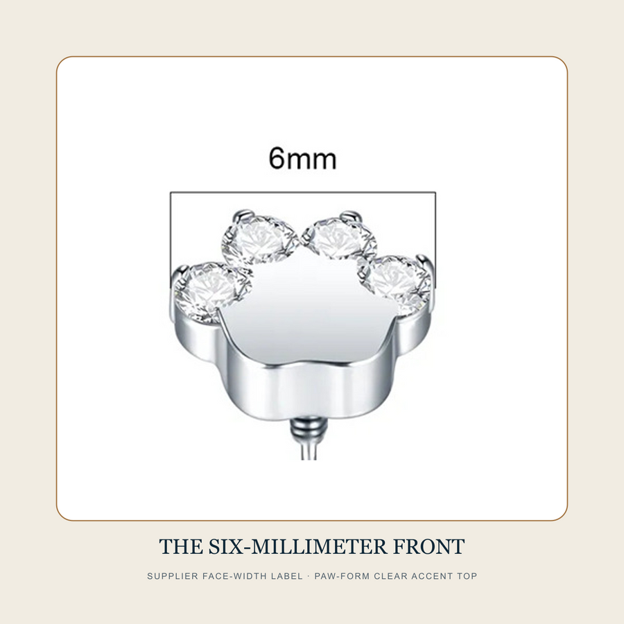 Supplier six-millimeter front-width view of The Quiet Paw paw-form clear-accent top