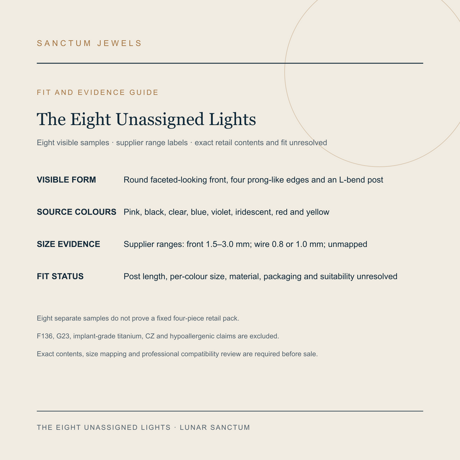 The Eight Unassigned Lights English source evidence, dimension range and unresolved fit guide