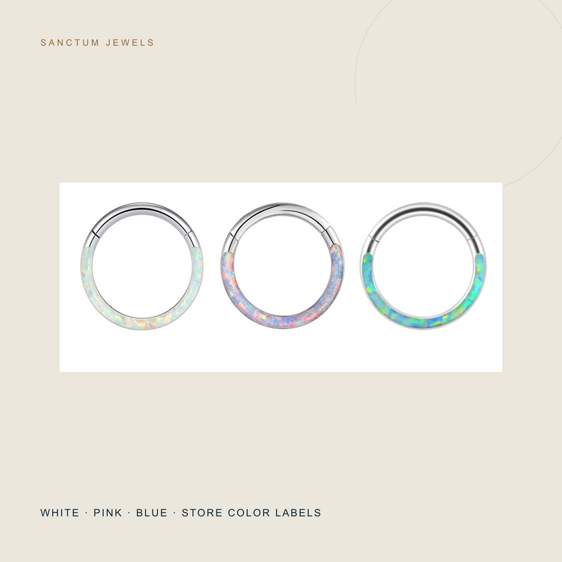 The Opal Orbit — Color-Inlay Hinged Hoop — front color range