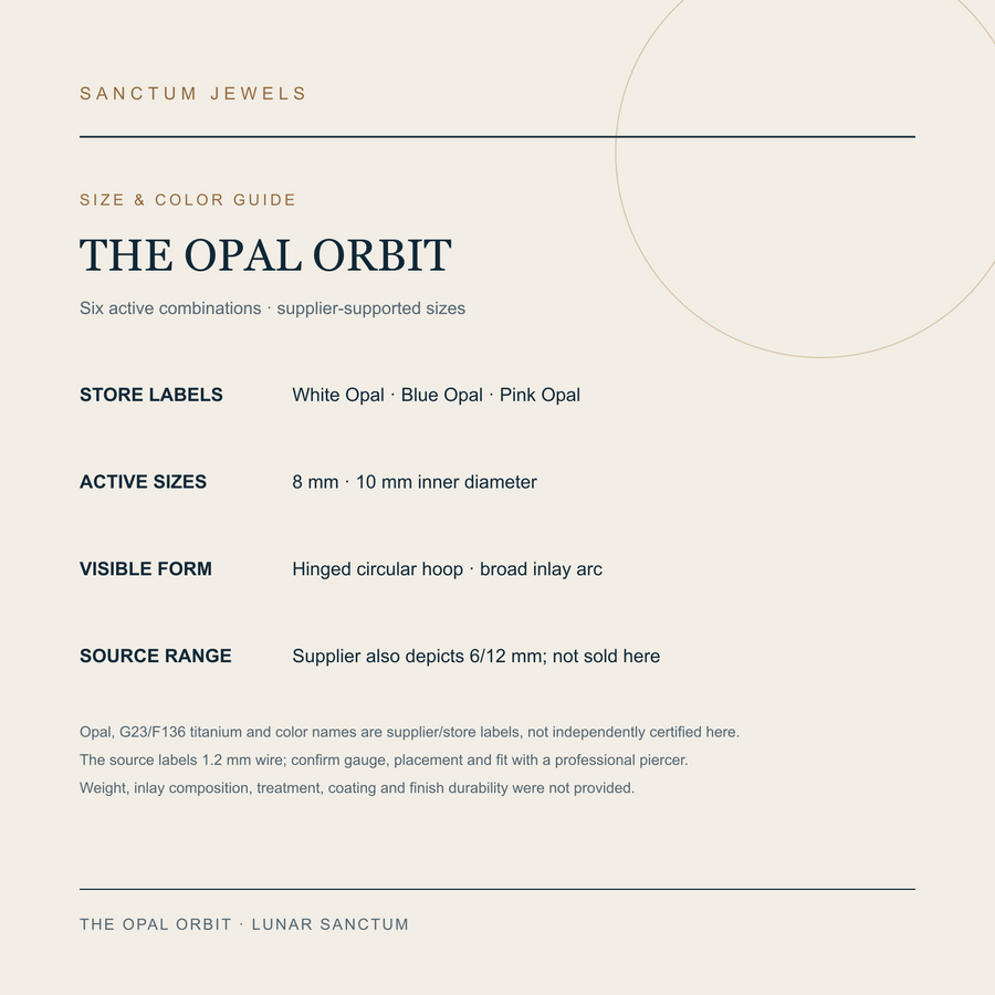 The Opal Orbit — Color-Inlay Hinged Hoop — size color guide