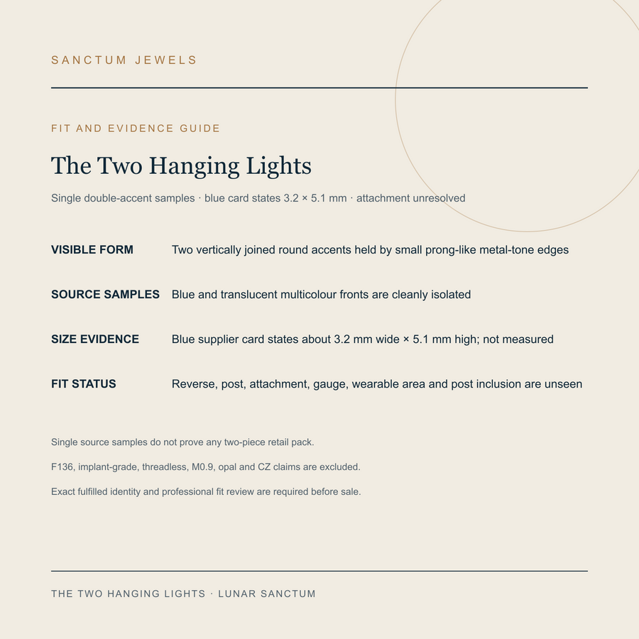 The Two Hanging Lights English source evidence, supplier size and unresolved attachment guide