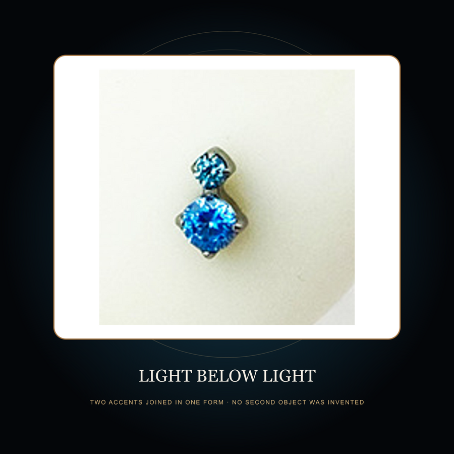 Blue double-accent top in the fictional Light Below Light story scene