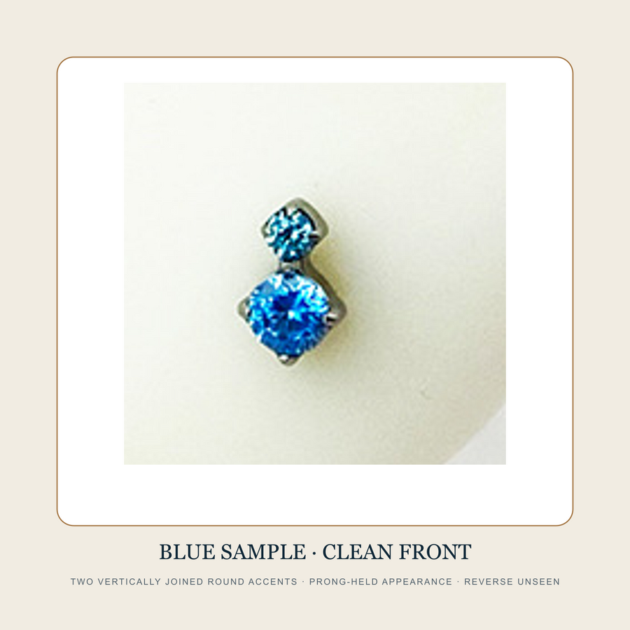 Clean front source sample of a blue vertically joined double-accent top