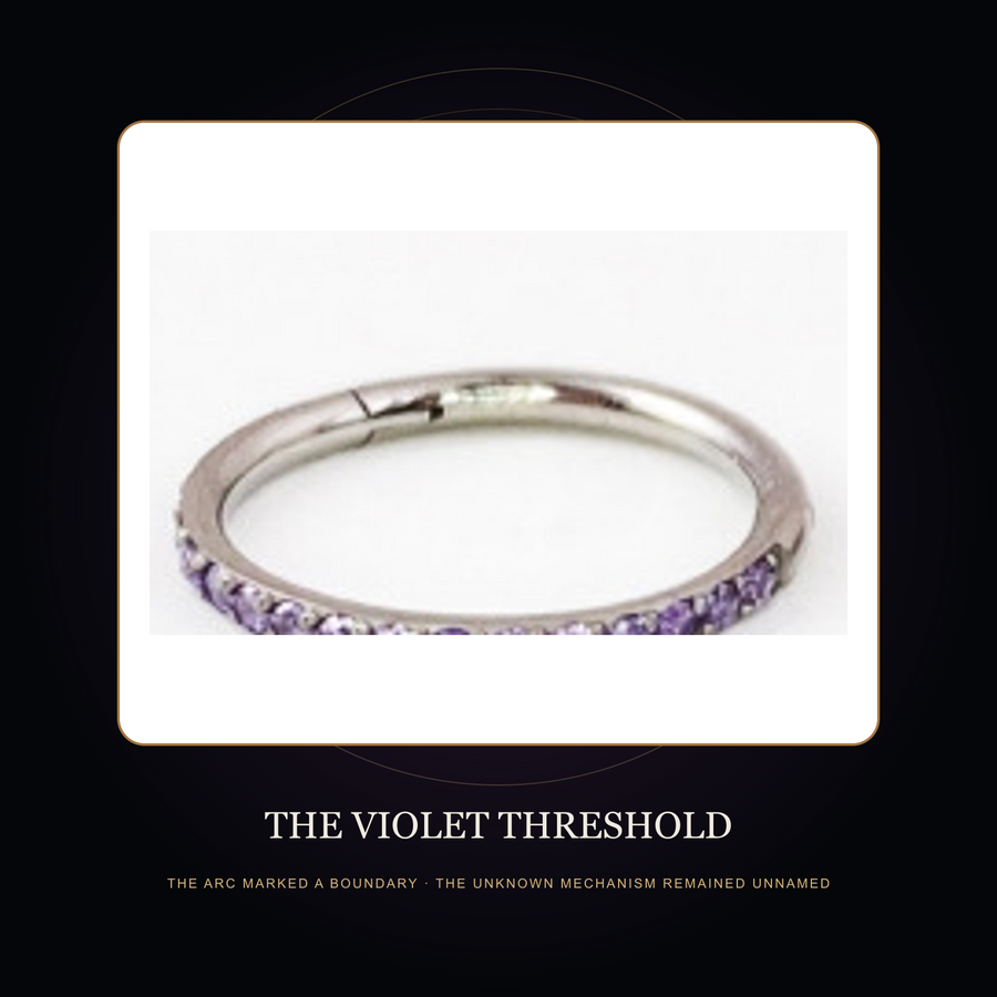 Steel-tone violet accent hoop sample in the Violet Threshold story scene