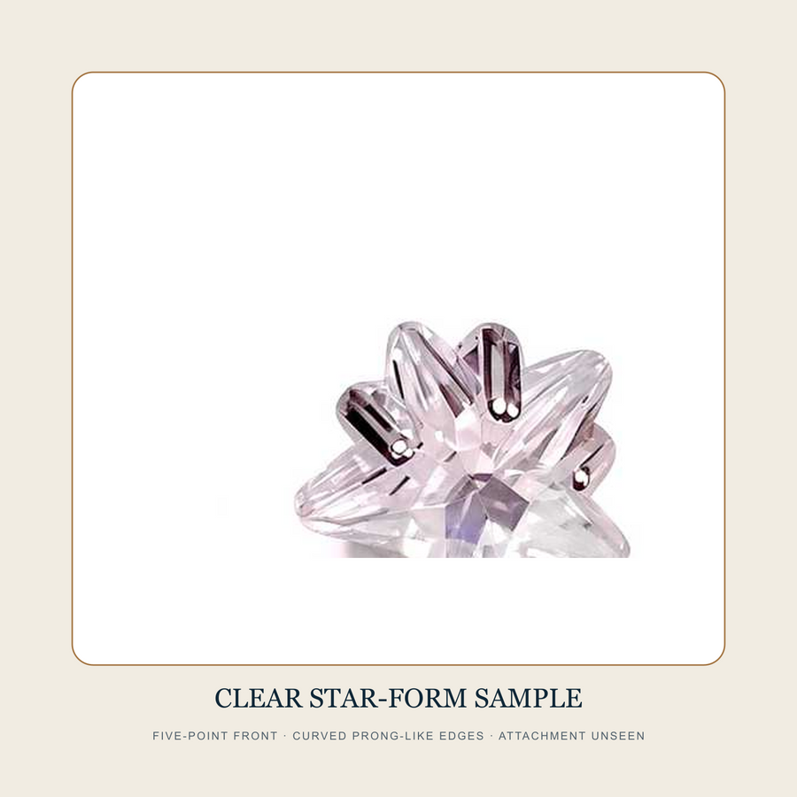 Clean clear five-point star-form front source sample with curved prong-like edges
