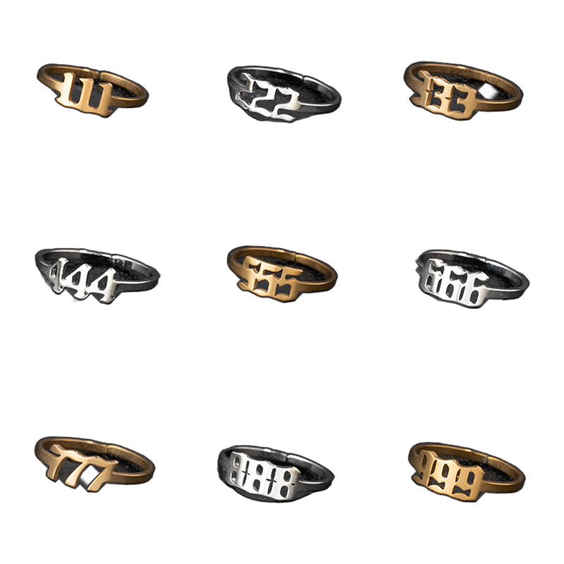 The Sequence repeating-digit adjustable ring options from 111 to 999