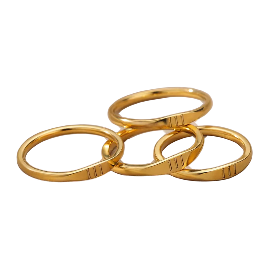 Group view of The Eleven Eleven gold-tone 111 closed band rings