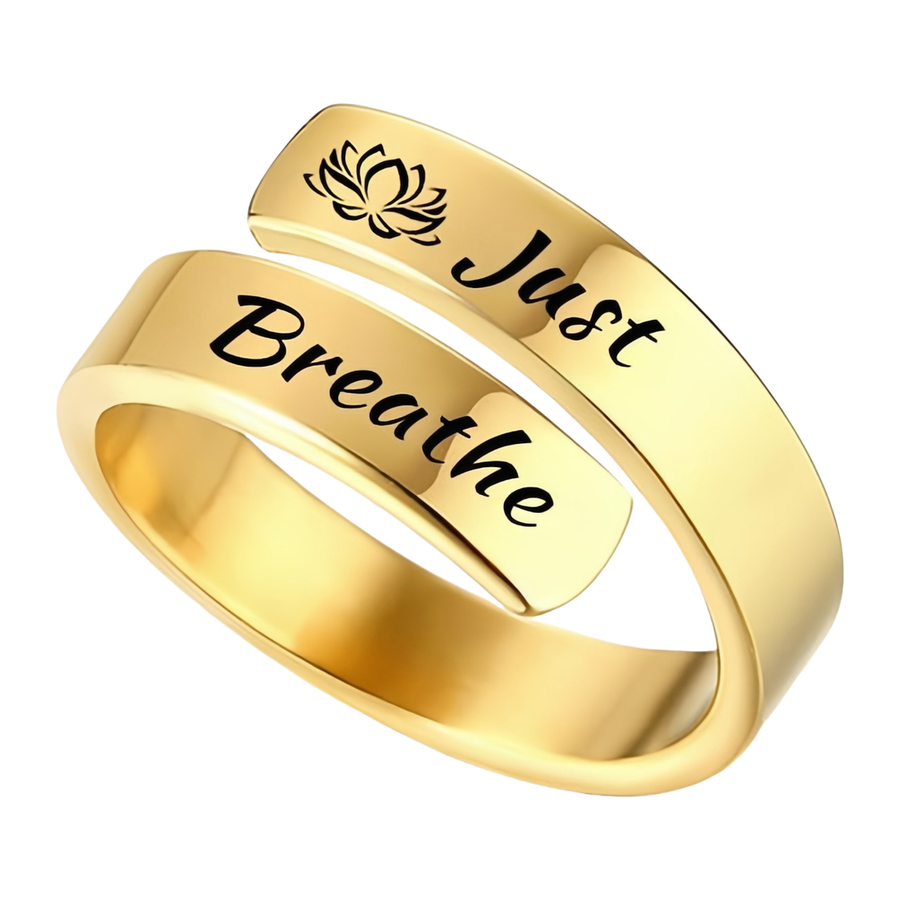 The Deep Breath adjustable Gold finish Just Breathe lotus ring
