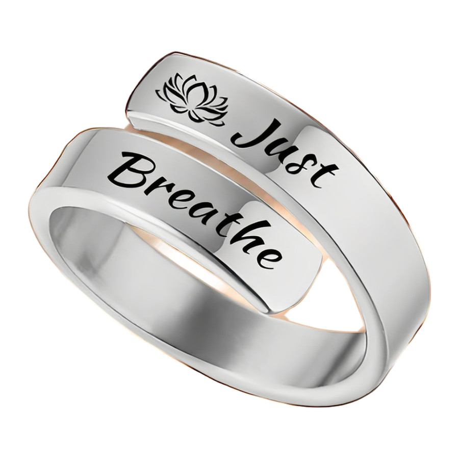 Alternate Steel finish view of The Deep Breath engraved wrap ring