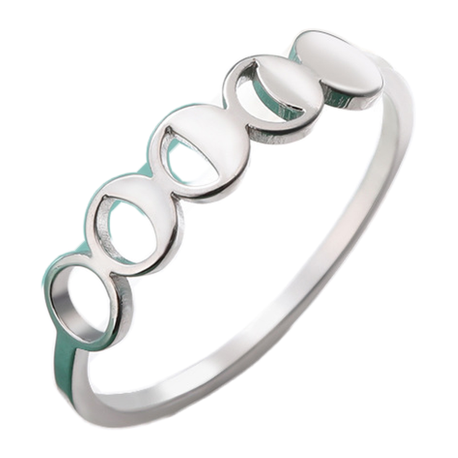 Front view of The First Crescent slim Steel color moon-phase ring