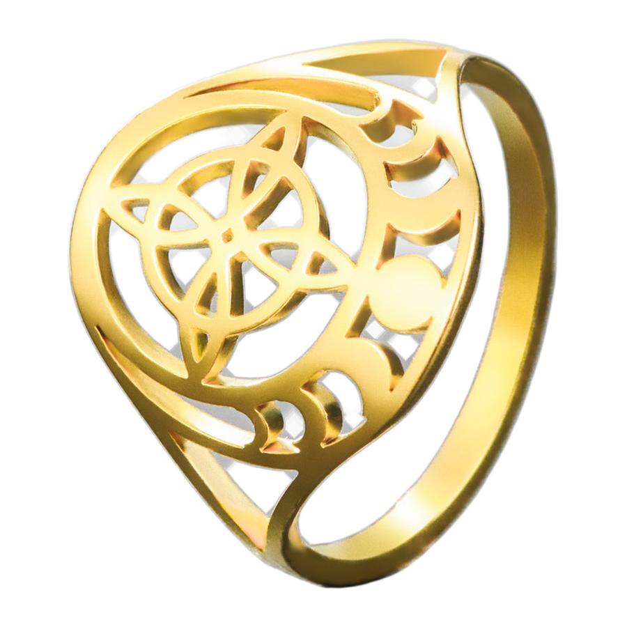 The Witch Knot interlaced four-petal moon phase ring in Gold color
