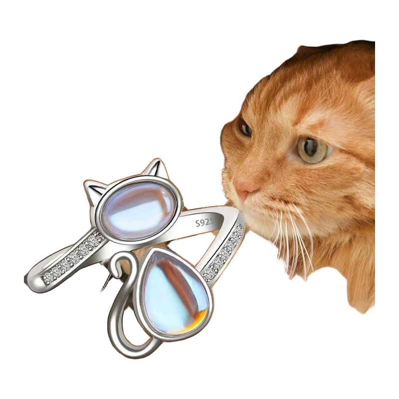 The Familiar adjustable cat ring shown beside a cat for motif reference