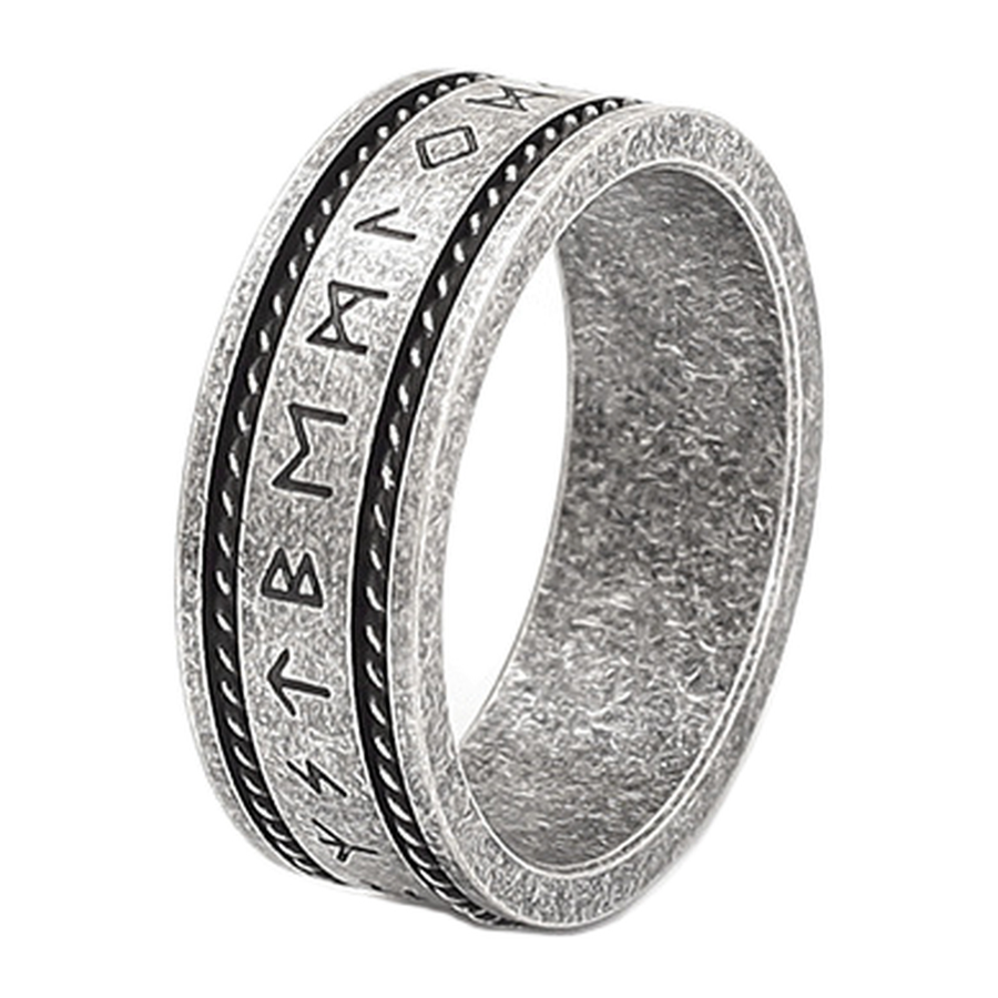 Antique-silver Runewire ring with textured fixed wide band
