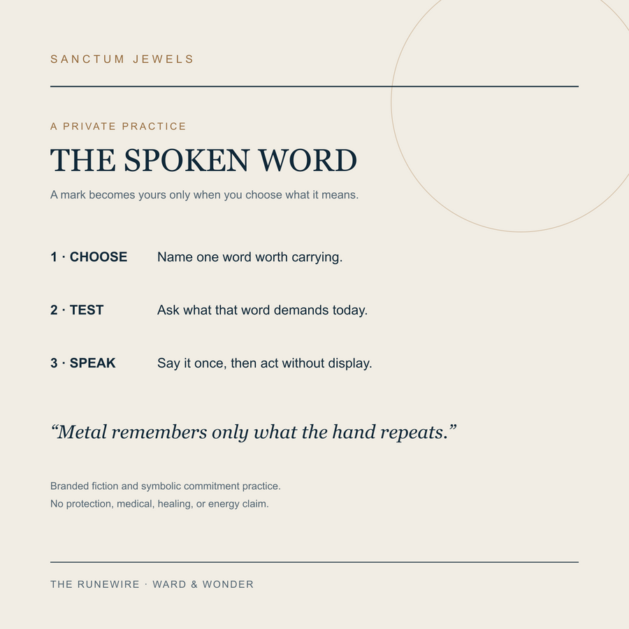 The Runewire Spoken Word symbolic commitment practice card in English