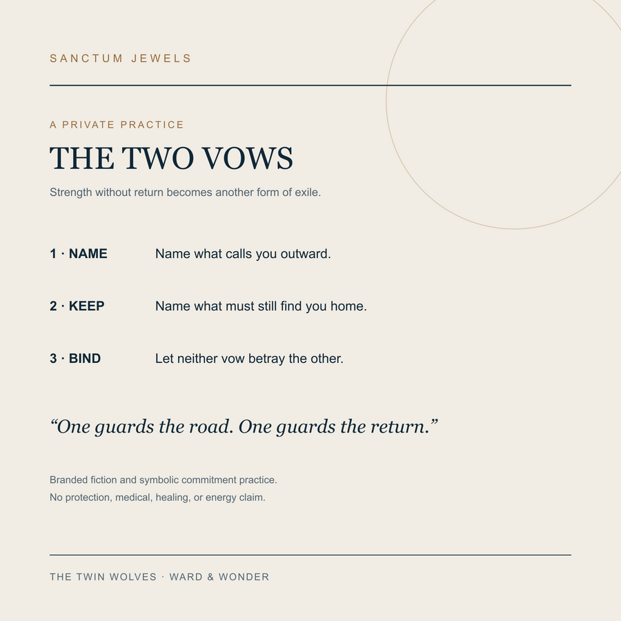 The Twin Wolves Two Vows symbolic commitment practice card in English