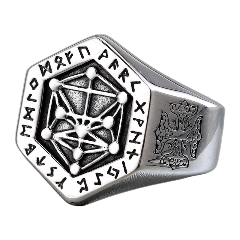 The Night Web fixed signet ring with hexagonal network-like face